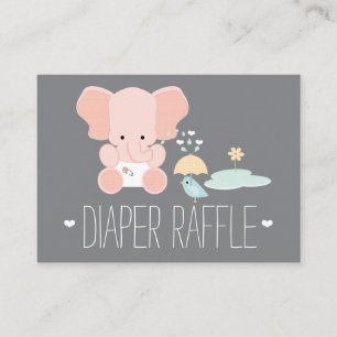 Rosa Elephant Little Bird Diaper Raffle Biljett Tilläggskort