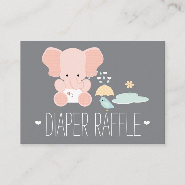 Rosa Elephant Little Bird Diaper Raffle Biljett Tilläggskort (Framsida)