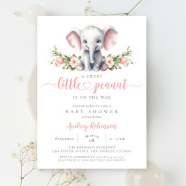 Rosa Elephant Little Peanut Flicka Shower Inbjudningar