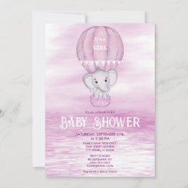 Rosa Elephant Luftballong Baby Shower Inbjudningar