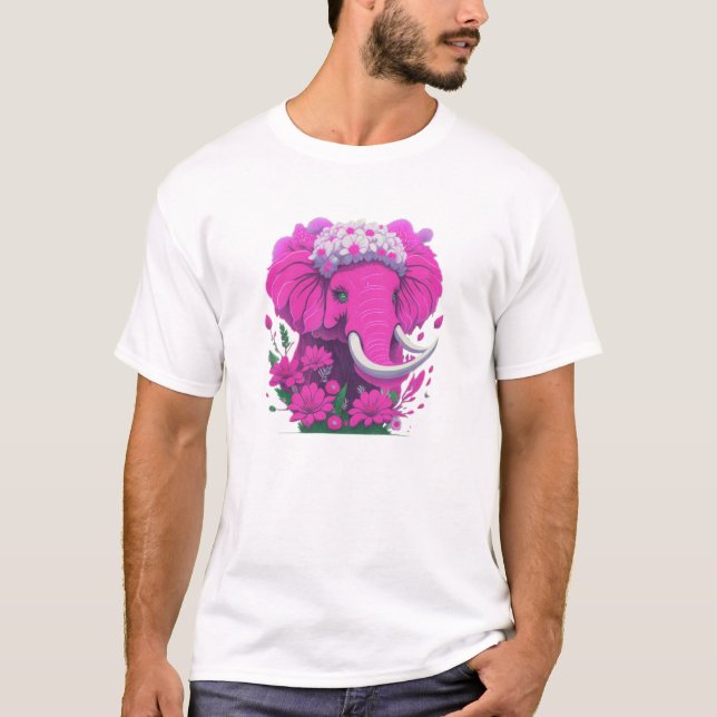 Rosa Elephant med daiseys T Shirt (Framsida)