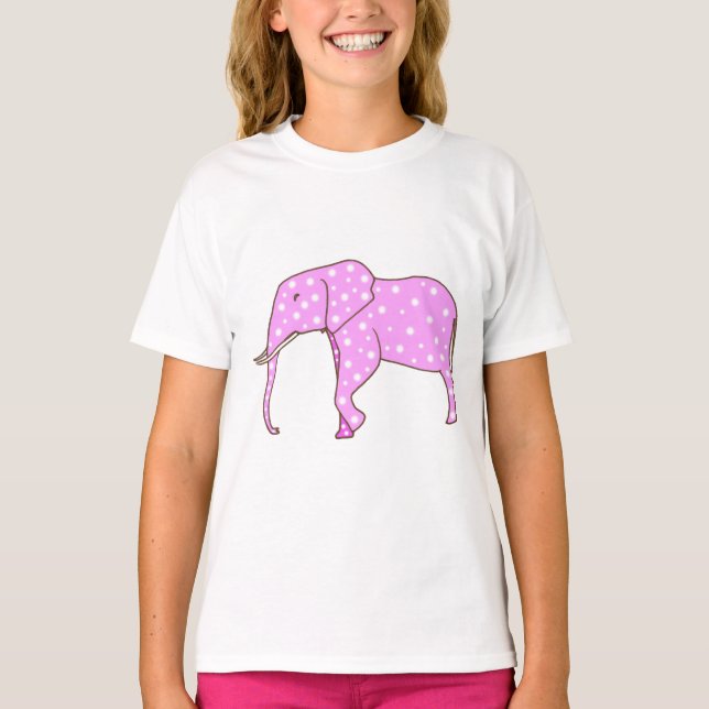 Rosa Elephant med White Polka dots Tshirts (Framsida)