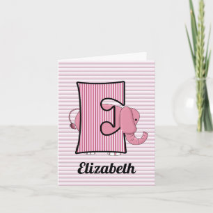 Rosa Elephant Monogram E Barn Blank Anteckningskort