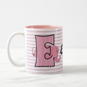 Rosa Elephant Monogrammed Brev E med Namn Kids Två-Tonad Mugg