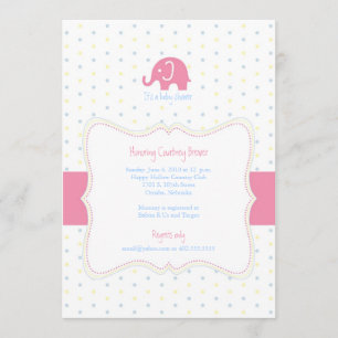 Rosa Elephant Multifärgad Polkadot Baby Shower Inv Inbjudningar