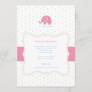 Rosa Elephant Multifärgad Polkadot Baby Shower Inv Inbjudningar
