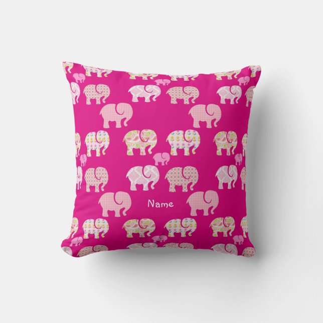 Rosa Elephant Named Nursery decor personlig Kudde (Framsida)