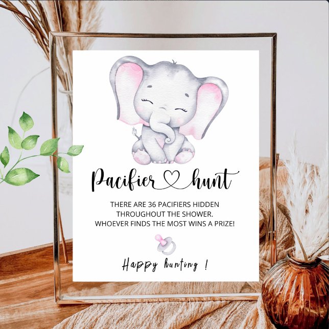 Rosa Elephant Nappar Hunt Baby Shower Game Poster (Skapare uppladdad)