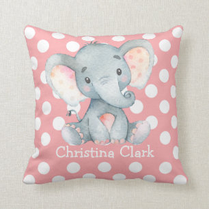 Rosa Elephant Nursery Decor Flicka Kudde