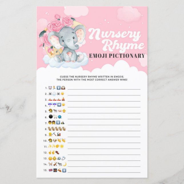 Rosa Elephant Nursery Rhyme Emoji Pictionary Game (Framsida)
