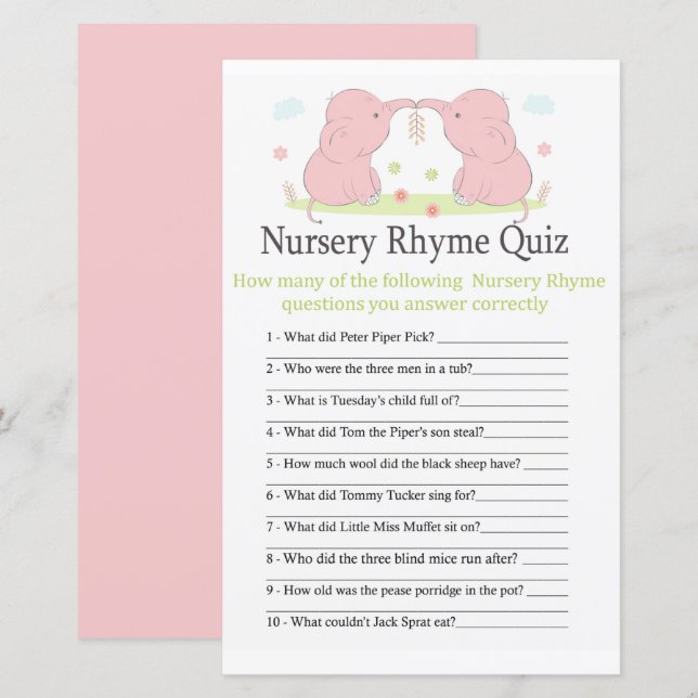 Rosa Elephant Nursery Rhyme Quiz babyduschspel (Fram/baksida)