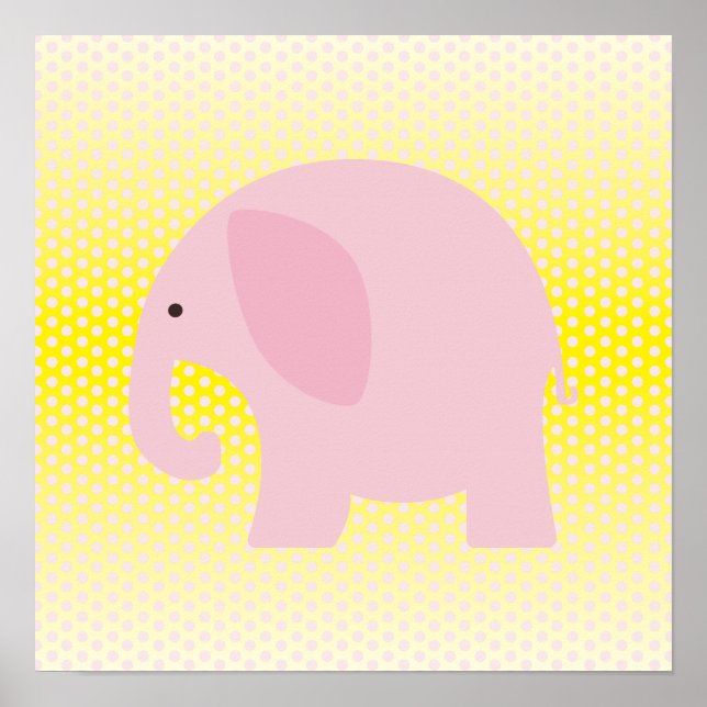 Rosa Elephant på Gult Poster (Framsidan)
