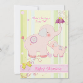 Rosa Elephant Parbrella Flicka Shower Inbjudningar