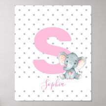 Rosa Elephant Personlig Girl Baby Namn Nursery