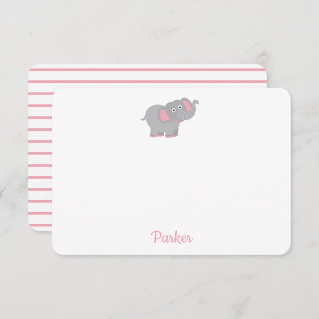 Rosa Elephant Personlig Kids Stationery Tack Kort (Fram/baksida)