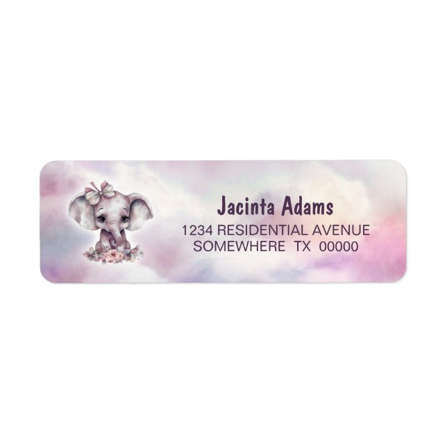 Rosa Elephant Return Address Label Returadress Etikett (Framsidan)