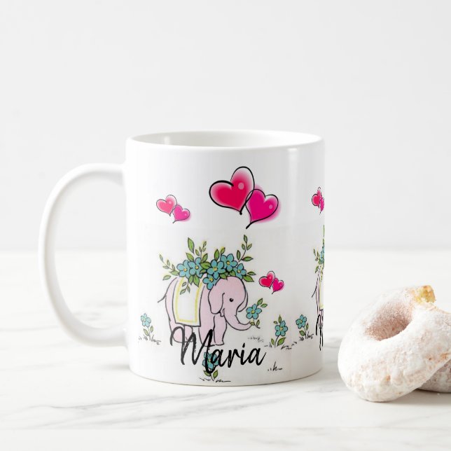 Rosa Elephant Rosa Hearts Mugg (Med munk)