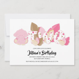 Rosa Elephant Second Födelsedagsfest inbjudan