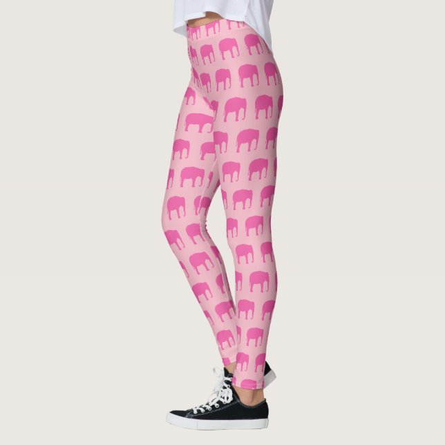Rosa Elephant Silhouettes Mönster Leggings (Vänster)