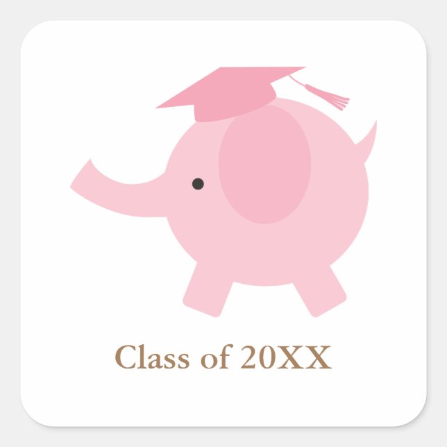 Rosa Elephant Studenten Fyrkantigt Klistermärke (Framsida)