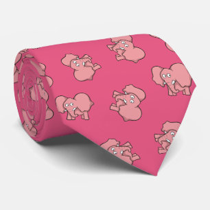 Rosa Elephant Tecknad Mönster Neck Tie Slips