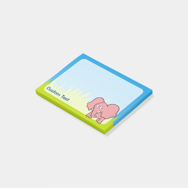 Rosa Elephant Tecknad Post-it Block (Vinklad)