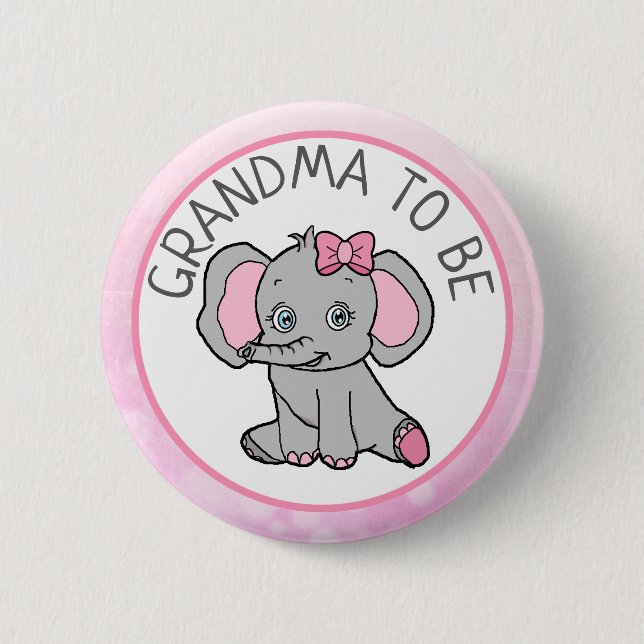 Rosa Elephant Thligma Grandma to be Baby Shower Knapp (Framsida)