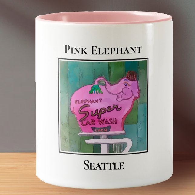 Rosa Elephant, Toppen Car Tvättar skylt, Seattle Två-Tonad Mugg (Skapare uppladdad)