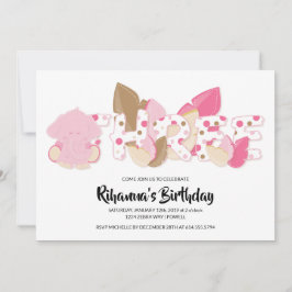 Rosa Elephant Tredje Födelsedagsfest inbjudan