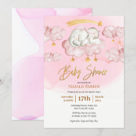 Rosa Elephant Twinkle Little Star Baby Shower Inbjudningar