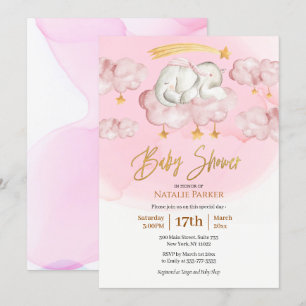 Rosa Elephant Twinkle Little Star Baby Shower Inbjudningar