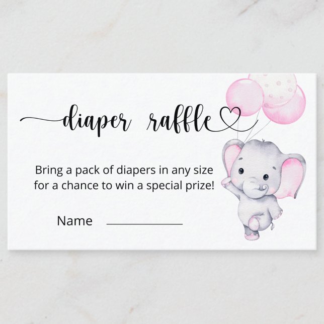 Rosa Elephant Watercolor Diaper Raffle-hölje Tilläggskort (Skapare uppladdad)