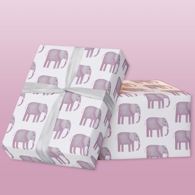 Rosa Elephant Watercolor Presentpapper (Pink watercolor elephant wrapping paper roll)