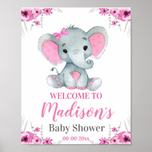 Rosa Elephant Welcome Sign, Girl Rustic Shower Poster