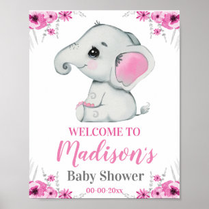 Rosa Elephant Welcome Sign, Girl Rustic Shower Poster