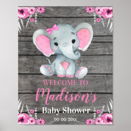 Rosa Elephant Welcome Sign, Girl Rustic Shower Poster