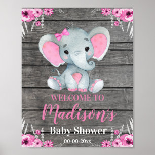 Rosa Elephant Welcome Sign, Girl Rustic Shower Poster