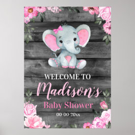 Rosa Elephant Welcome Sign, Girl Shower Tabletop Poster