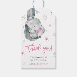 Rosa Elephant Winter Girl Baby Shower Tack Presentetikett