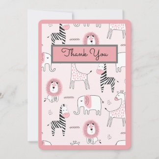 Rosa Elephant Zoo Animals Baby Shower Tack Kort