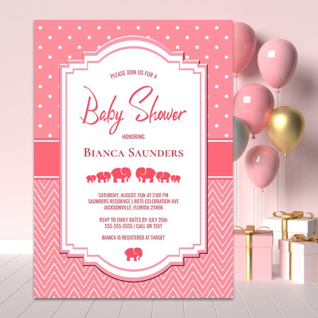 Rosa Elephants Baby Shower Inbjudningar (Skapare uppladdad)