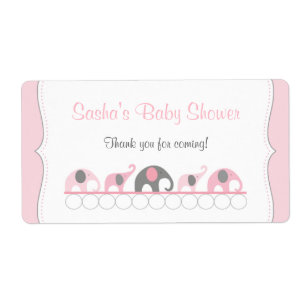 Rosa Elephants Baby Shower-Vattenflaska eller Favo Fraktsedel