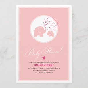 Rosa Elephants Hearts Girl Baby Shower-inbjudan Inbjudningar