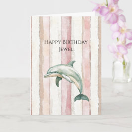 Rosa Elfenbens Krämrandig Delfin Födelsedag Kort
