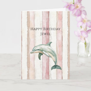 Rosa Elfenbens Krämrandig Delfin Födelsedag Kort