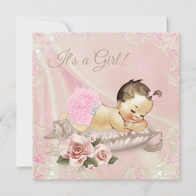 Rosa Elfenbensfärgad Baby Shower Inbjudningar (Framsida)