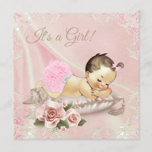 Rosa Elfenbensfärgad Baby Shower Inbjudningar