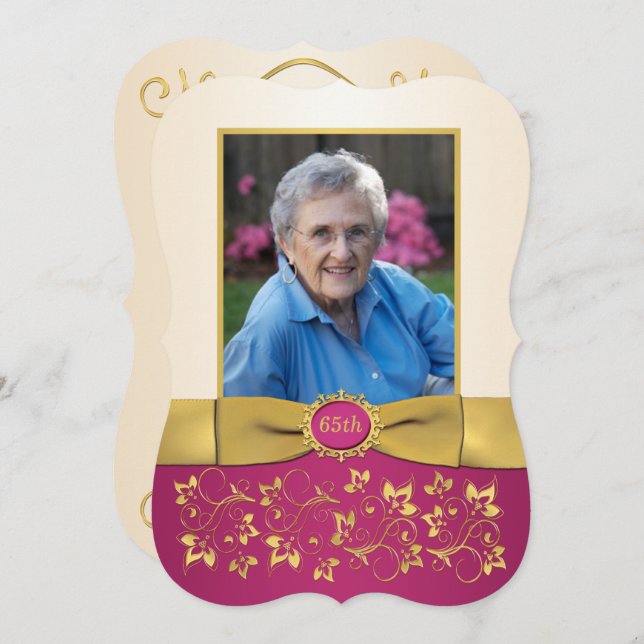 Rosa, Elfenbenskusten, Guld 65e Fotofödelsedagsinb Inbjudningar (Fram/baksida)