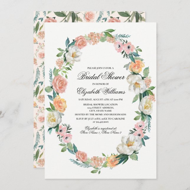  Rosa Elfenbenskustens Blommigt VattenfärgsfärgMöh Inbjudningar (Fram/baksida)