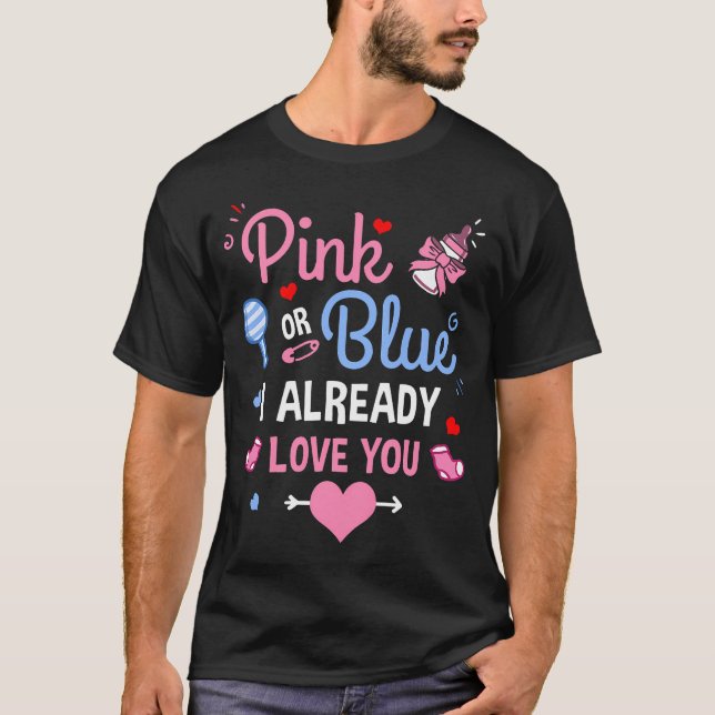 Rosa Eller Blå Jag Älskar Dig Kön T Shirt (Framsida)